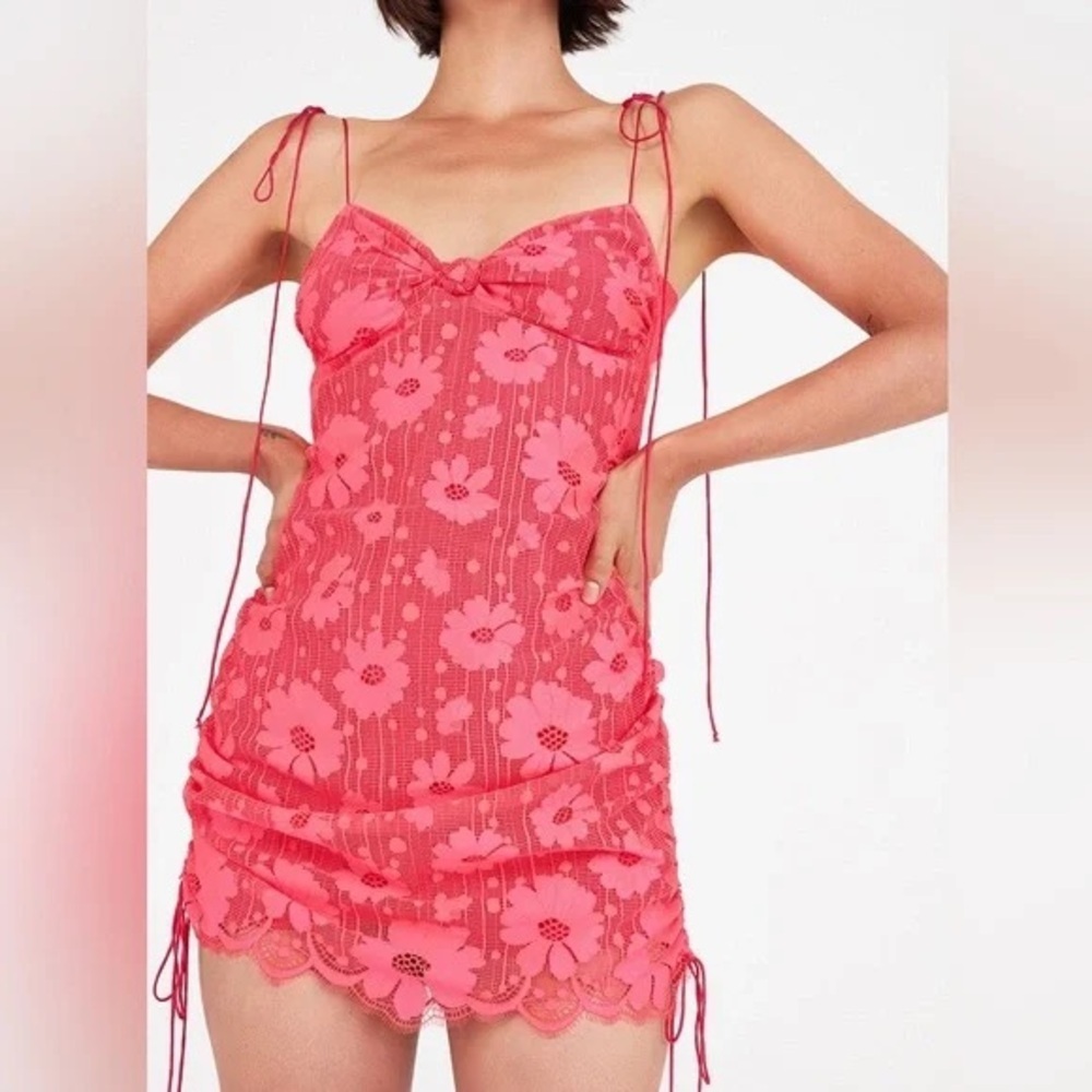 For Love and Lemons Riveria Neon Pink Mini Dress Size XS